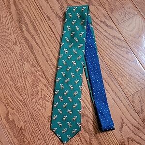 Tommy Hilfiger Moose Print Silk Tie Green Blue Christmas